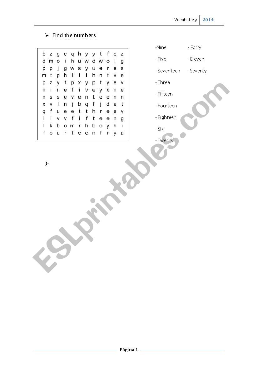 wordsearch numbers worksheet