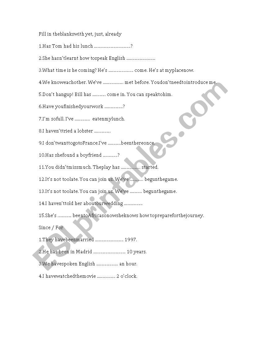 present perfect tense worksheet