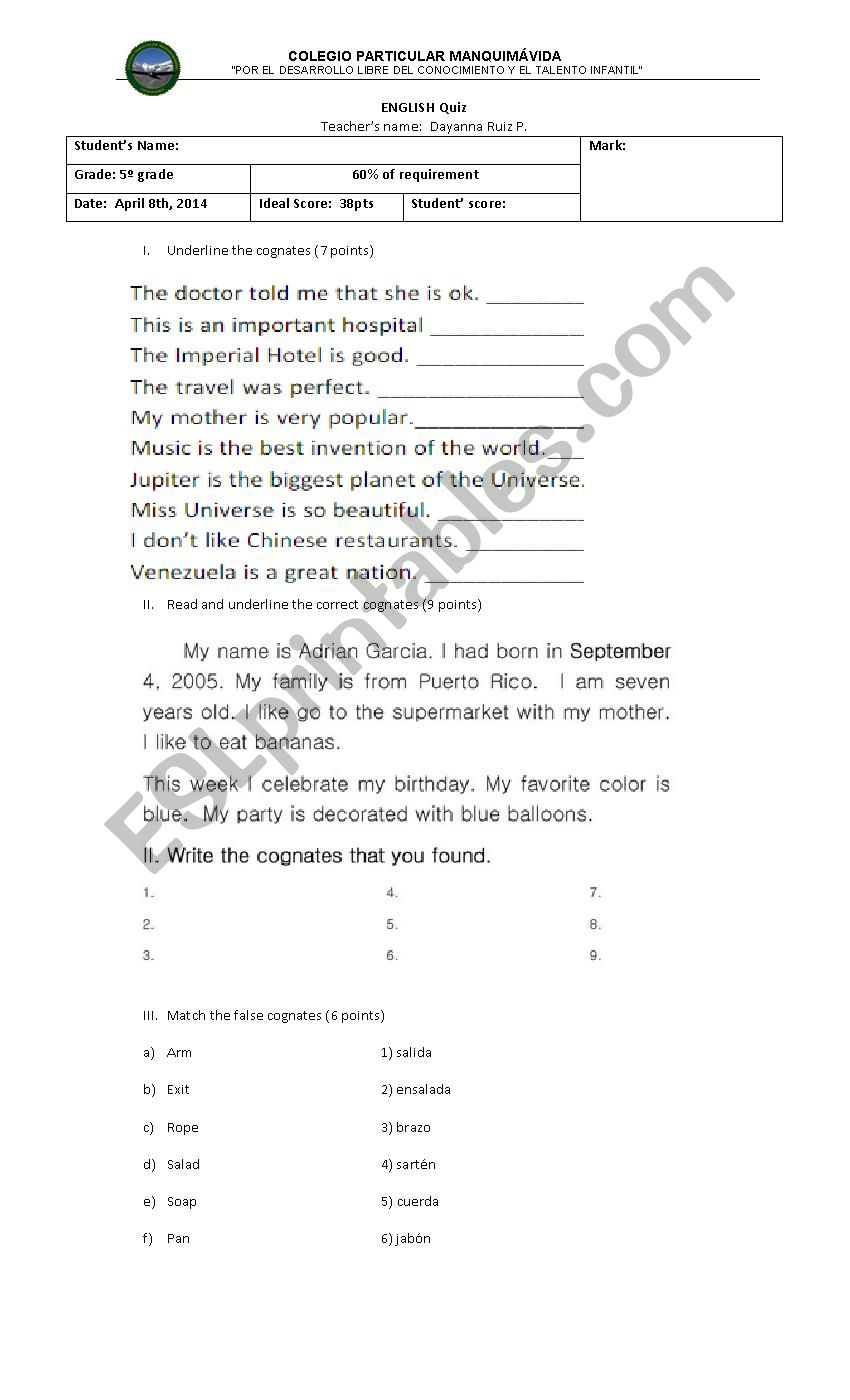 quiz Cogantes worksheet