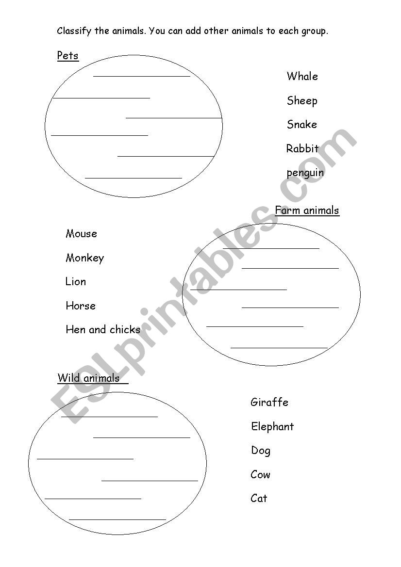CLASSIFY THE ANIMALS worksheet
