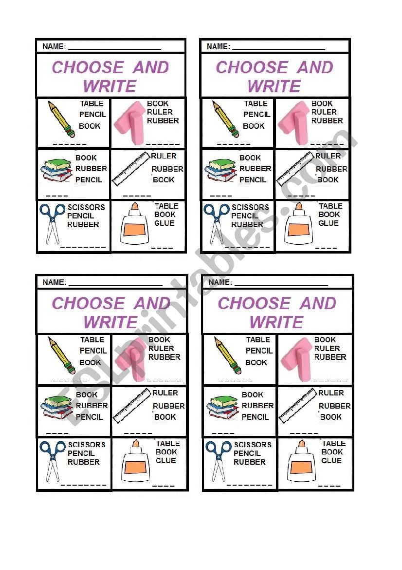 Choose and write worksheet