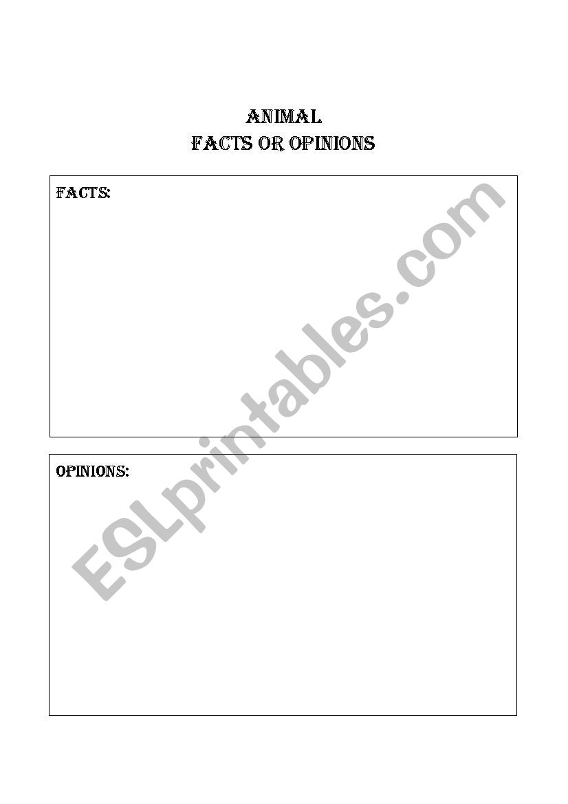 Animals - Facts and Opinions worksheet