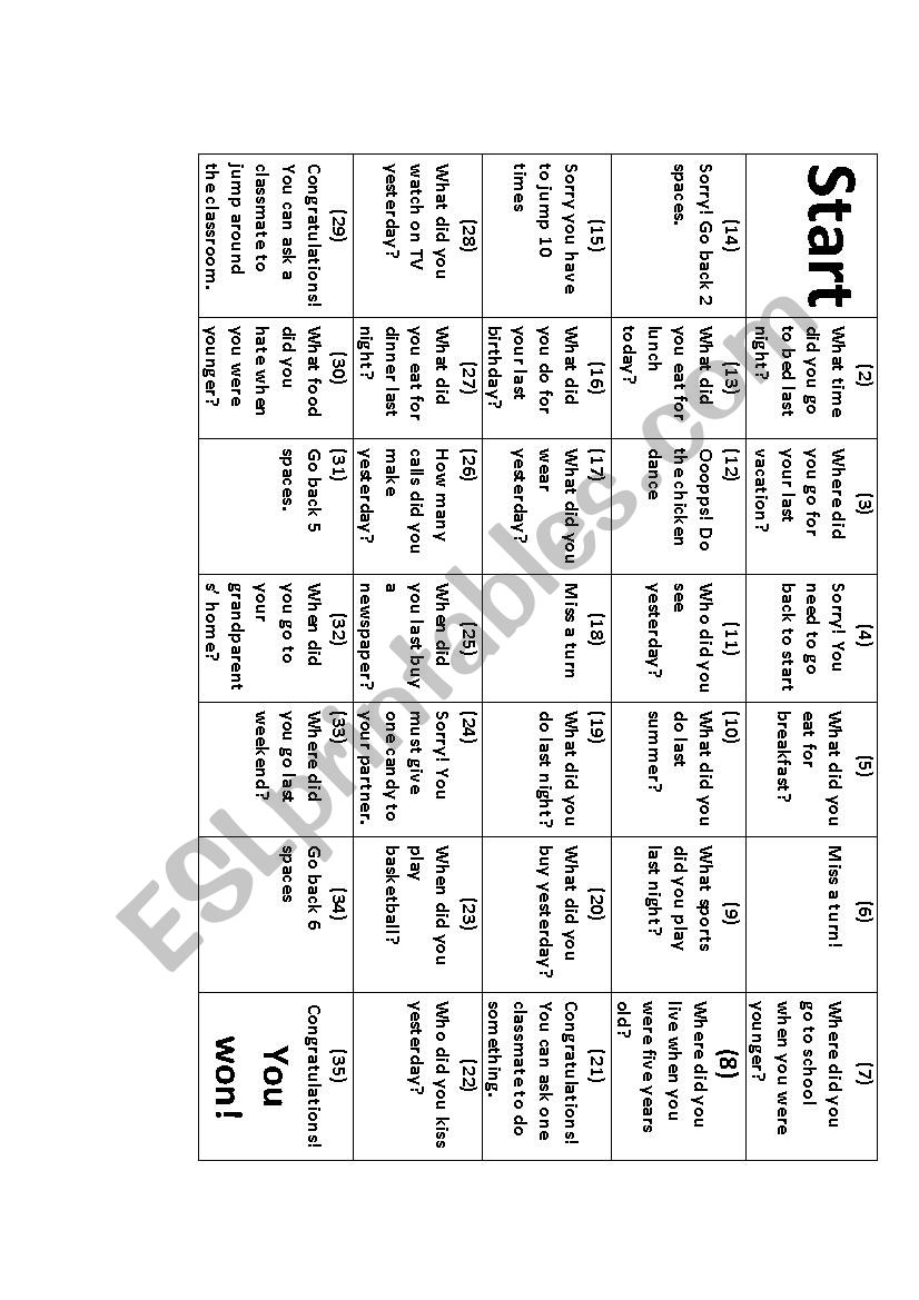 Simple Past Board Game  worksheet