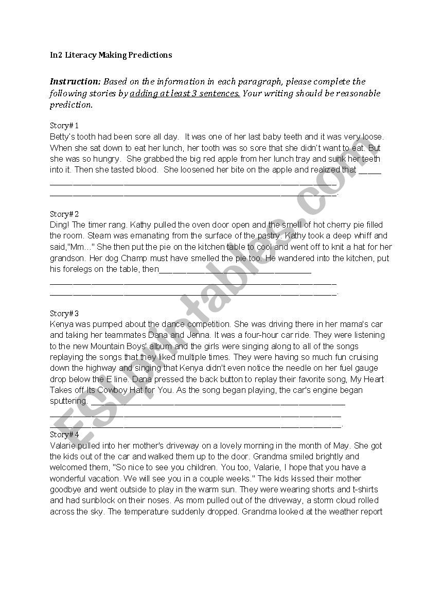 making prediction worksheet