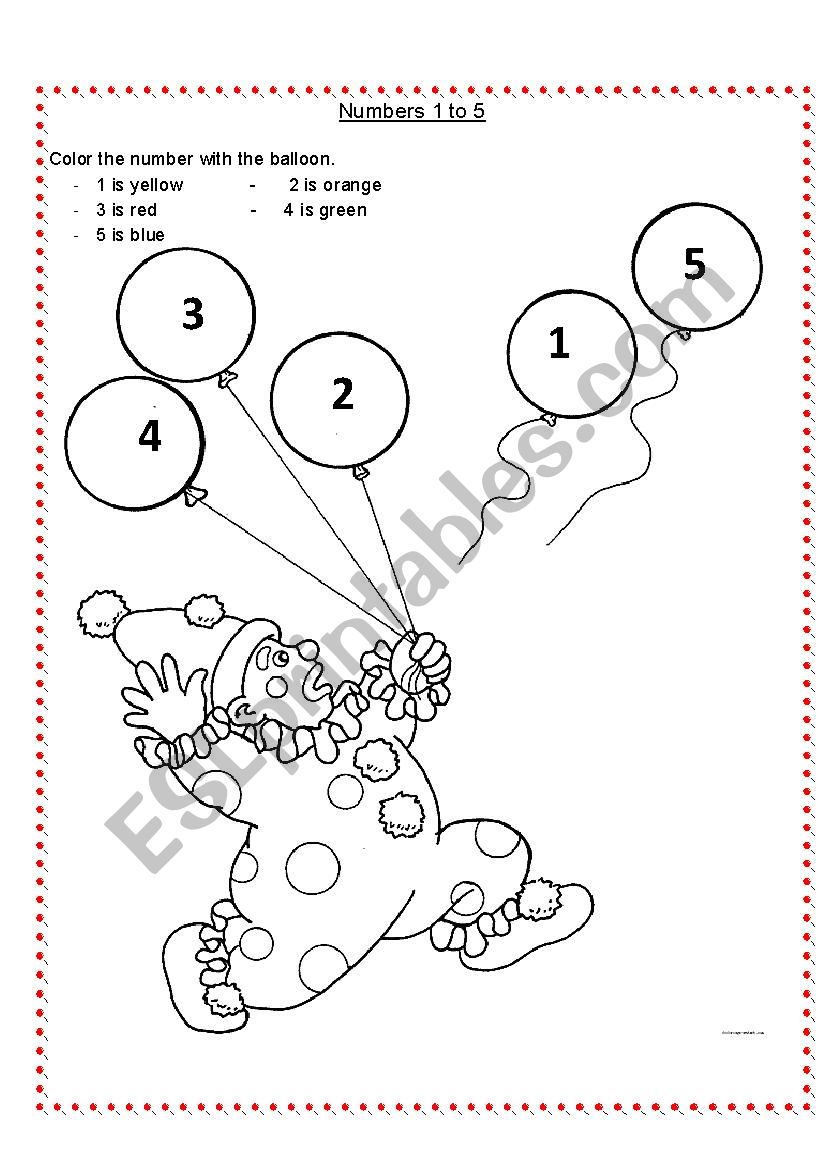 Numbers 1 to 5 worksheet