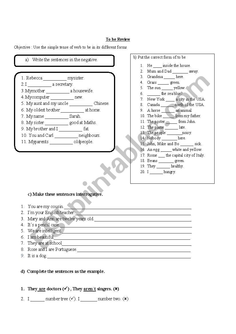to be review  worksheet
