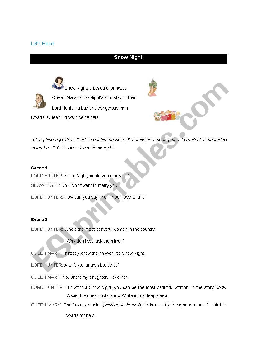 Snow Night Play worksheet