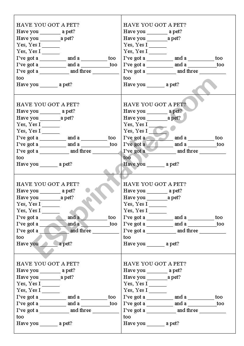 HAVE YOU GOT A PET - SONG! worksheet