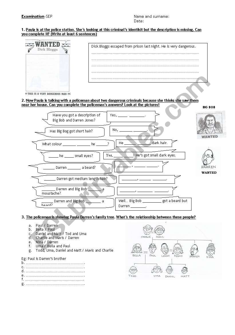 Wanted! worksheet