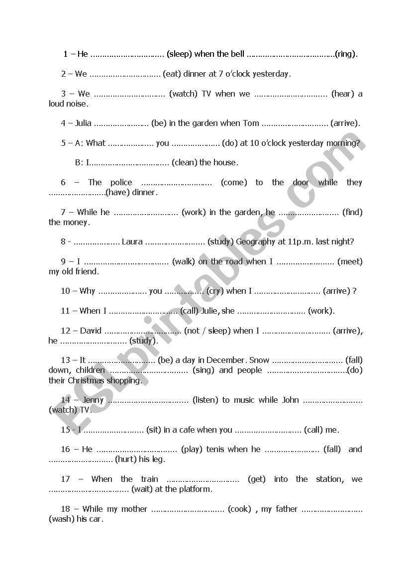 Past Contnuous tense exercises