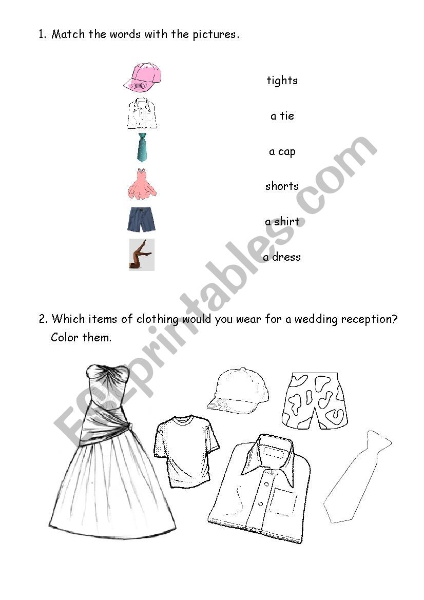 Items of clothing worksheet