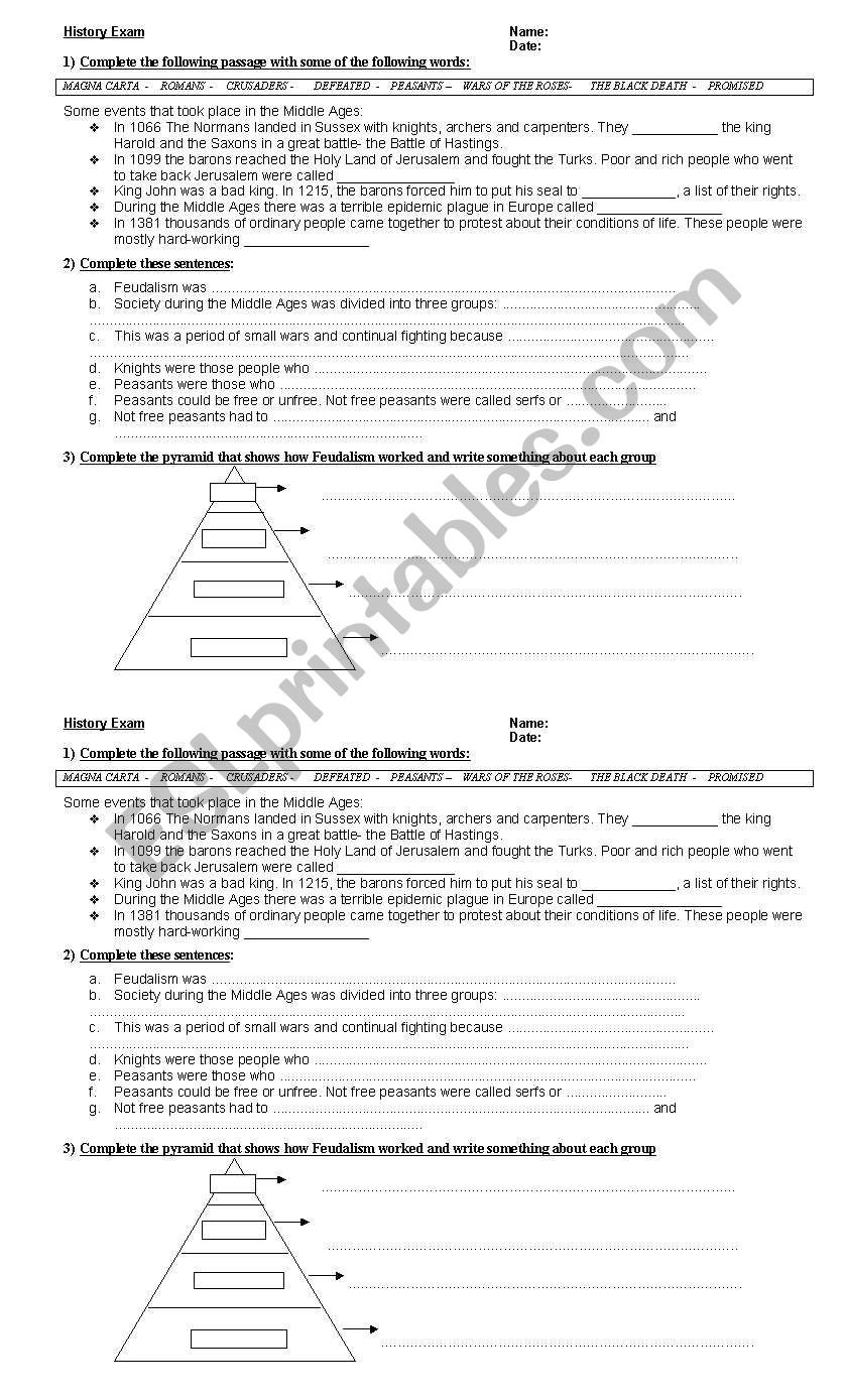 The Middle Ages worksheet
