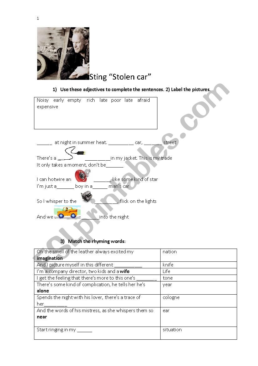 Stolen car worksheet