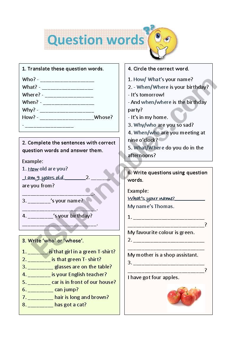 Question words worksheet