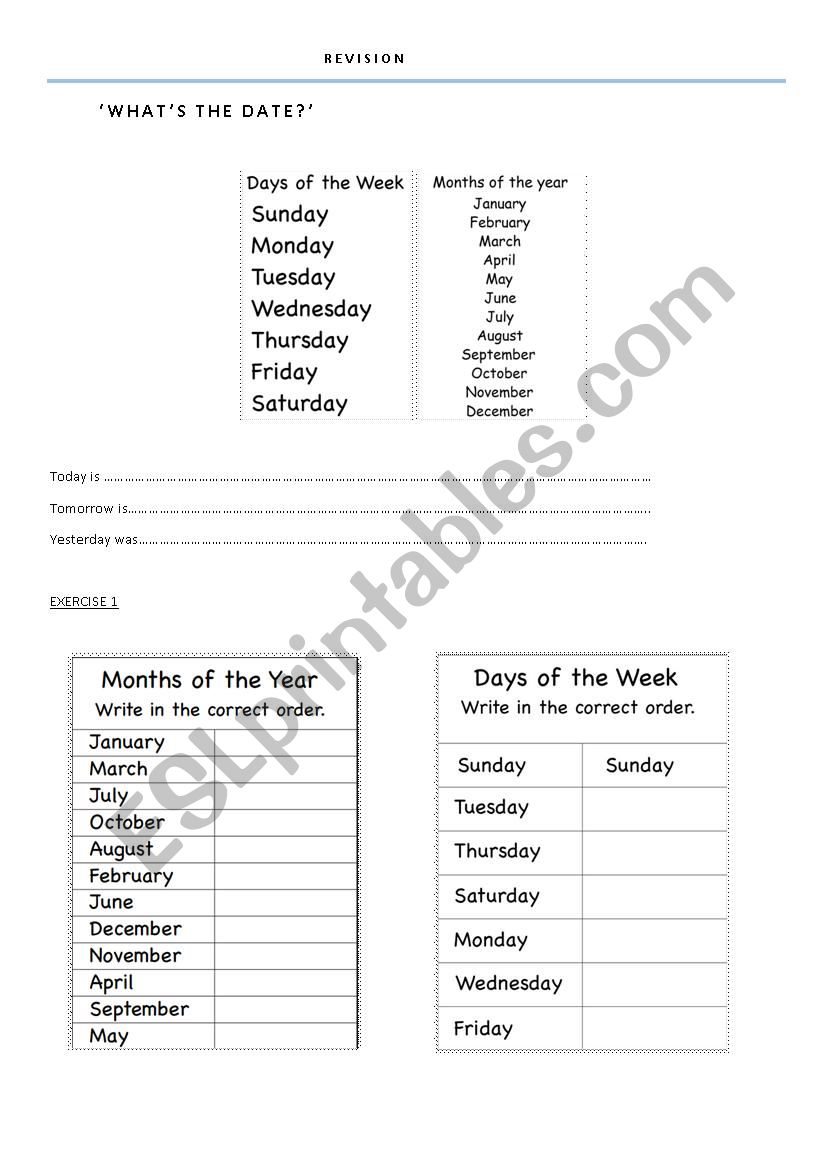 DATE REVISION worksheet