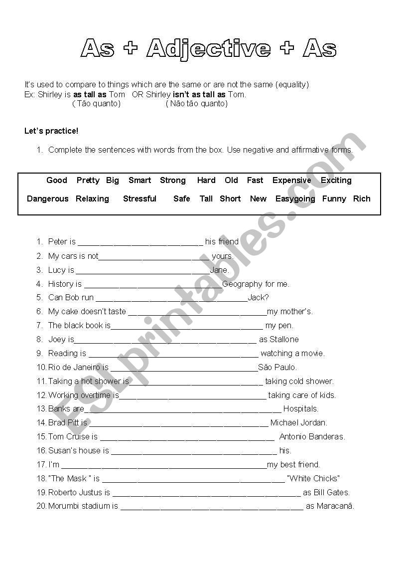 As + Adjective + As worksheet