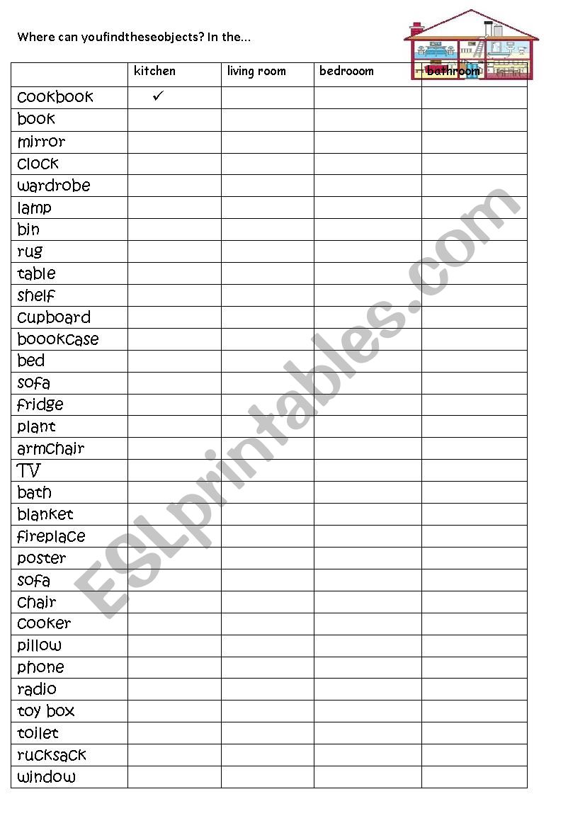 OBJECTS AND ROOMS worksheet