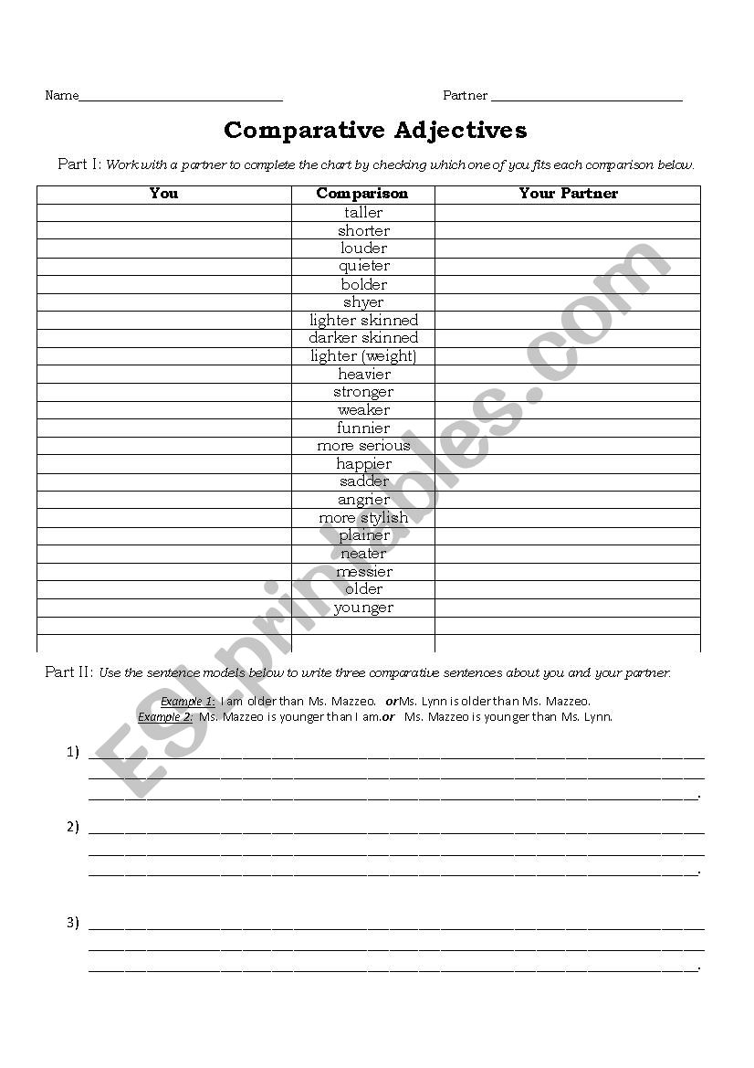 Comparative Adjectives worksheet