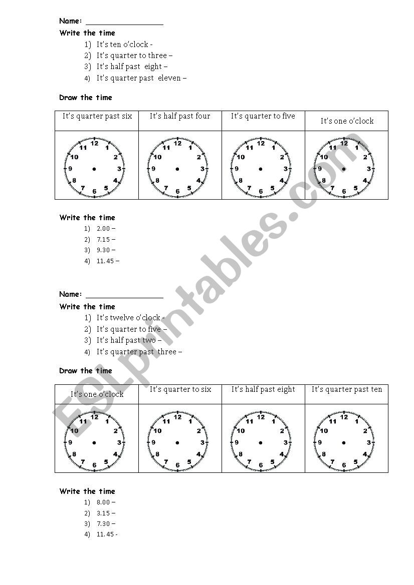 telling time tst worksheet