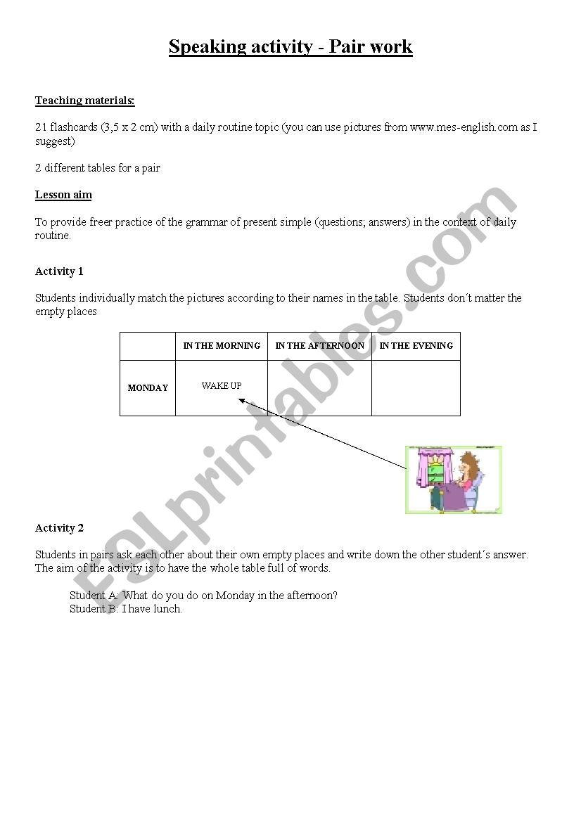 Speaking activity - daily routine