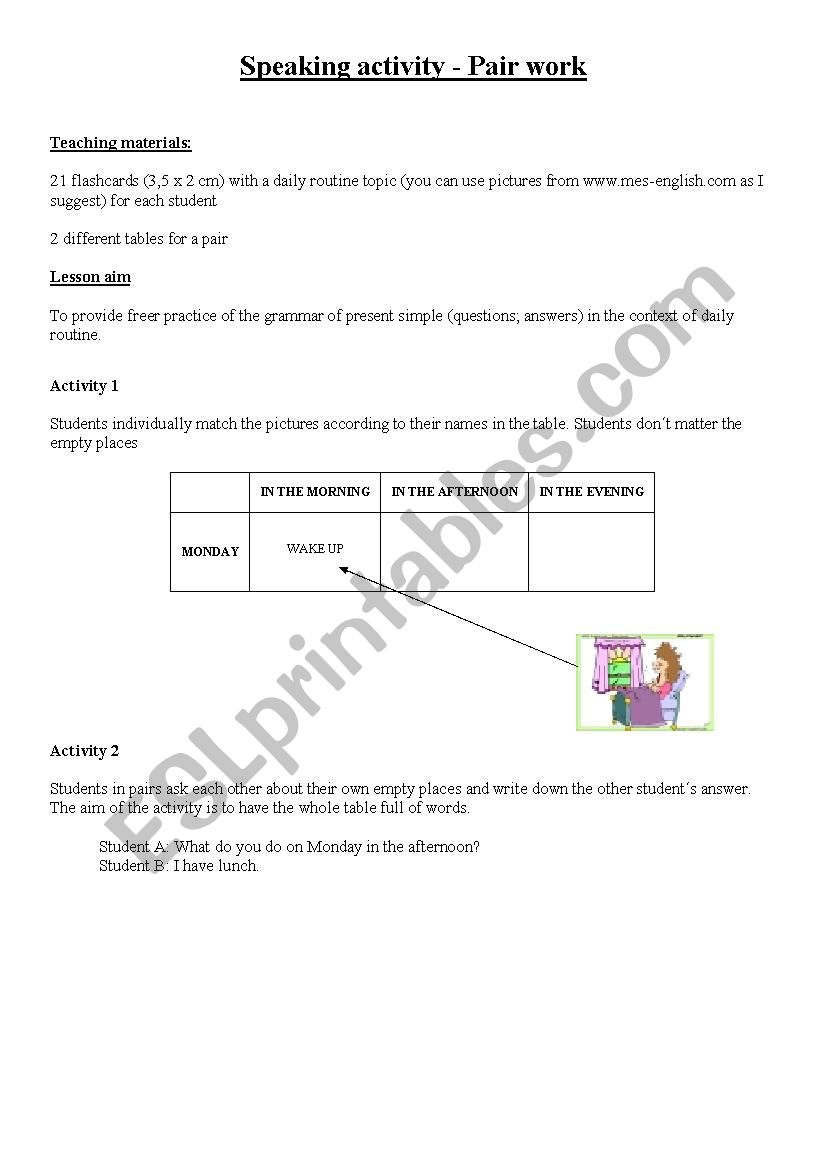 Speaking activity - Daily routine