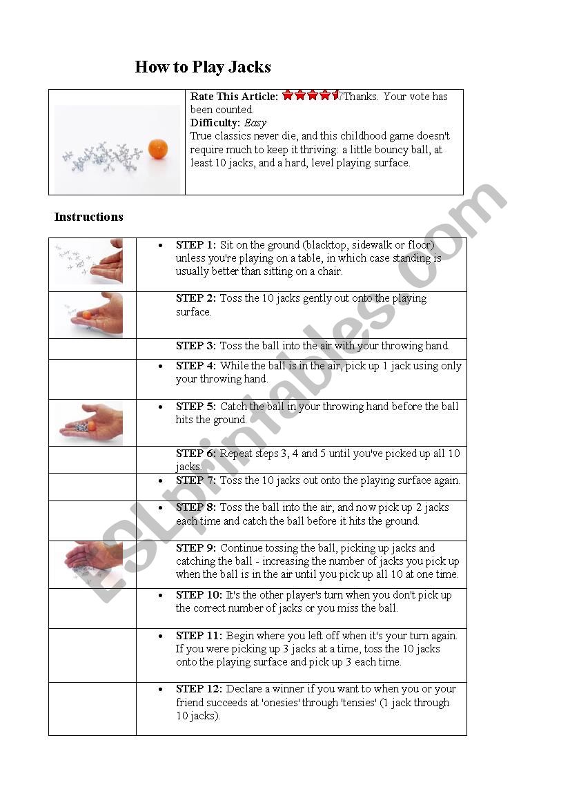 How to play jacks worksheet