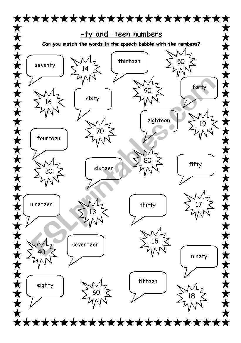 -ty and -teen numbers worksheet