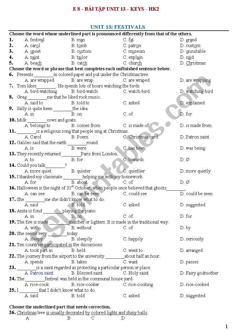 Exercises for unit 13 grade 8 worksheet
