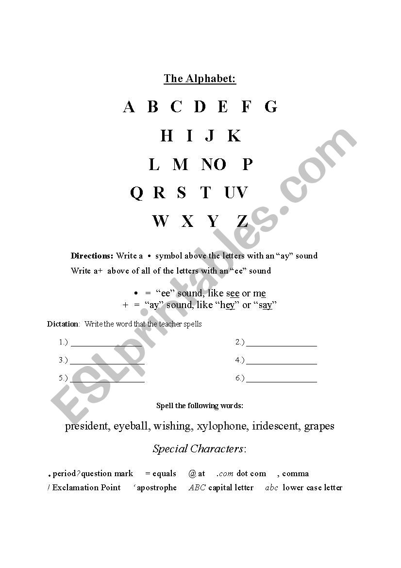The Alphabet: Letter Sounds, Dictation, Spelling