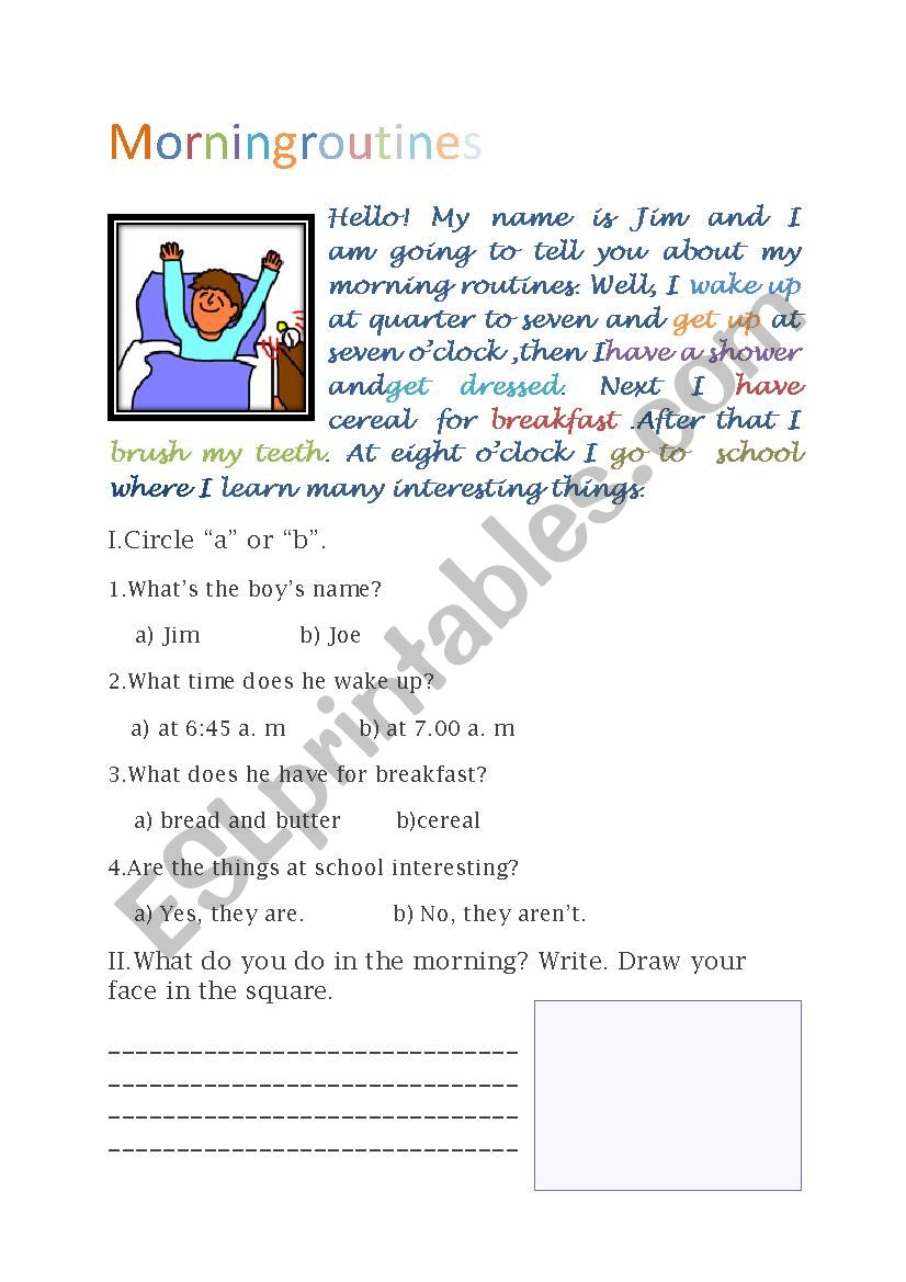 Morning routines worksheet