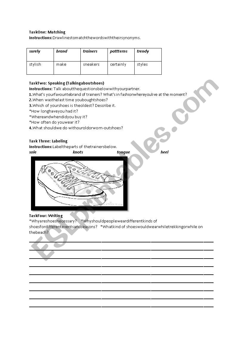 My Favorite Shoe Brand worksheet