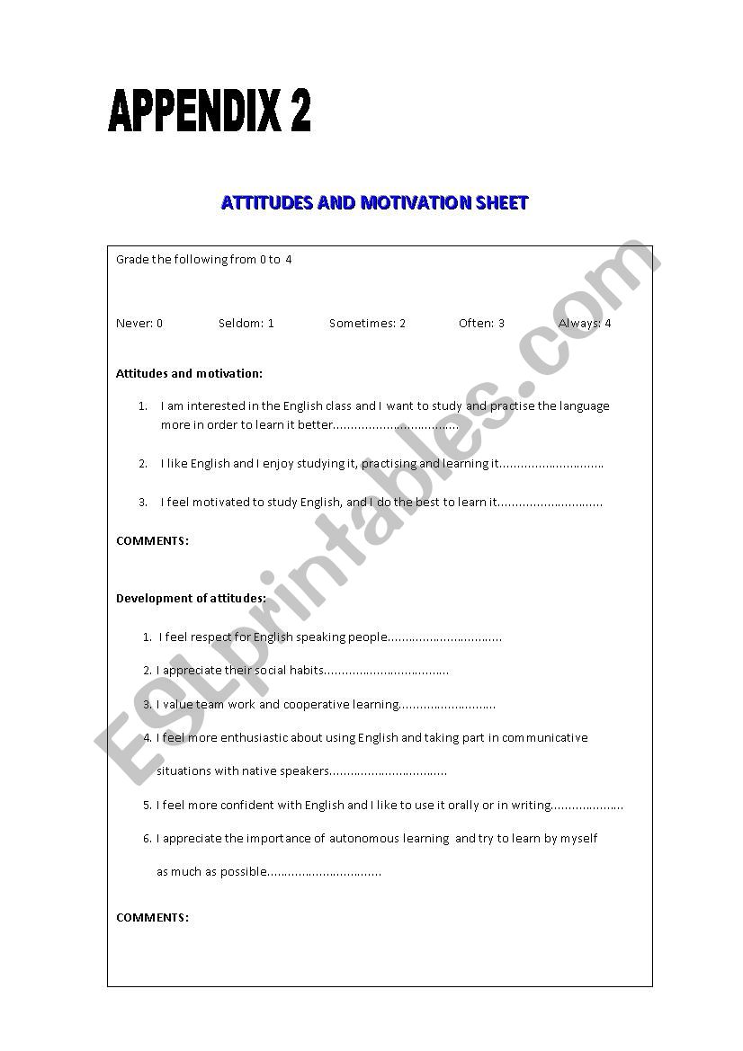 attitudes and motivation evaluation sheet