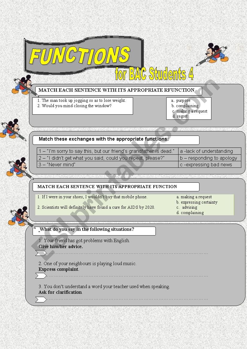 functions for BAC students 4 worksheet