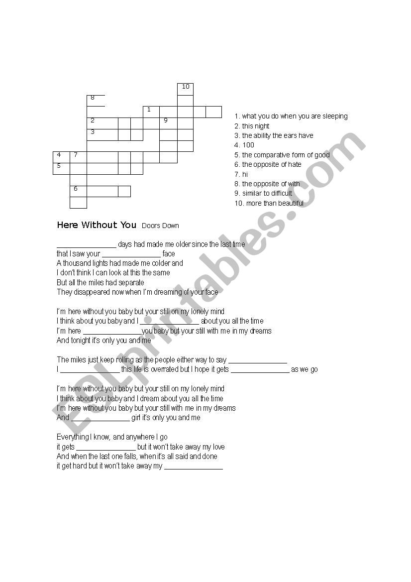 Song: Here without you worksheet