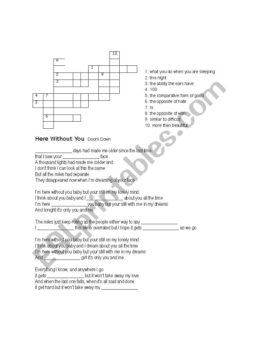 Song: Here without you worksheet