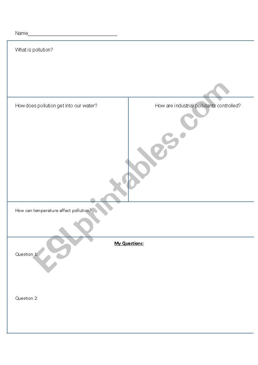 Water Pollution worksheet