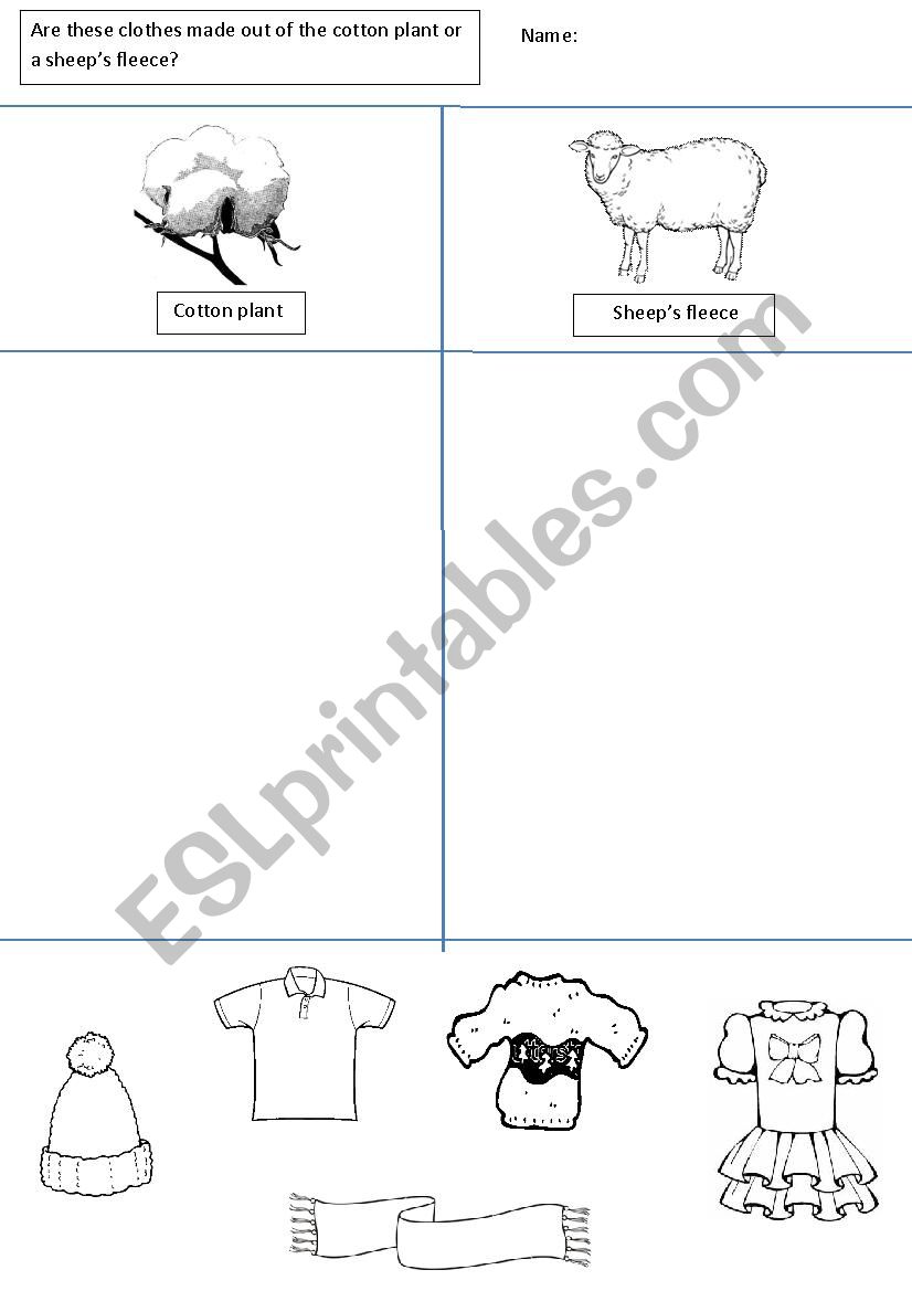 Fabric- wool and cotton worksheet