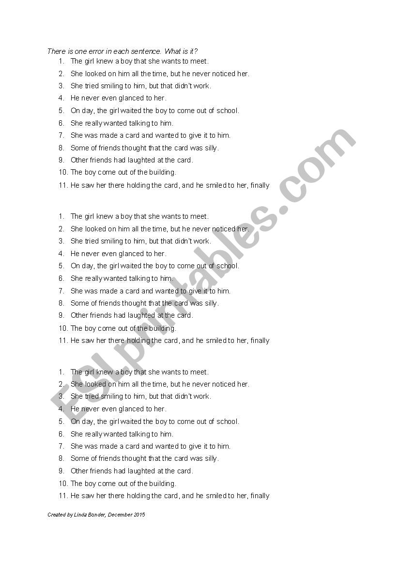 Sentences to correct worksheet