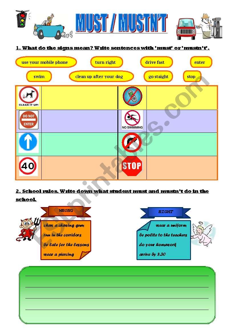 MUST and MUSTNT worksheet