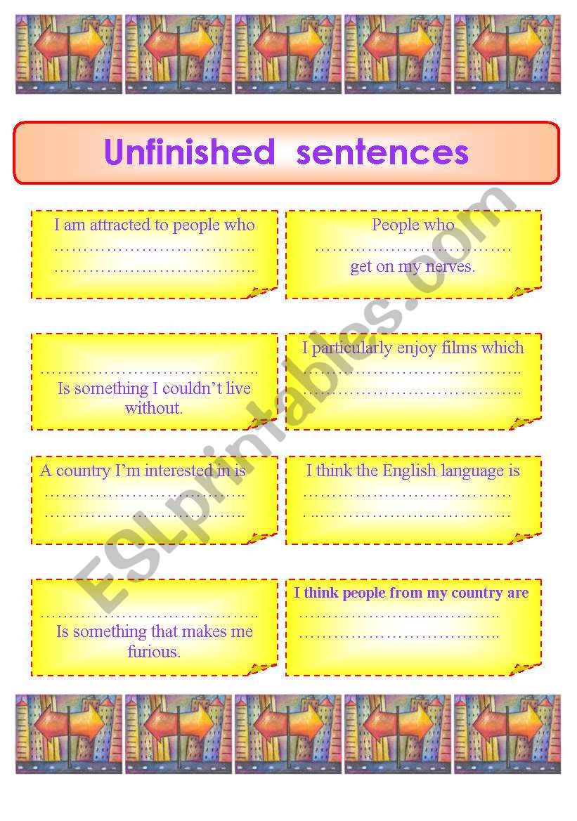 Unfinished sentences worksheet