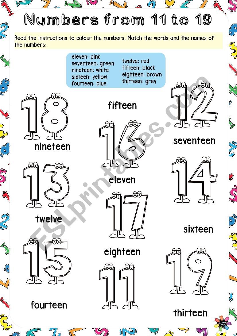 Numbers from 11 to 19 worksheet