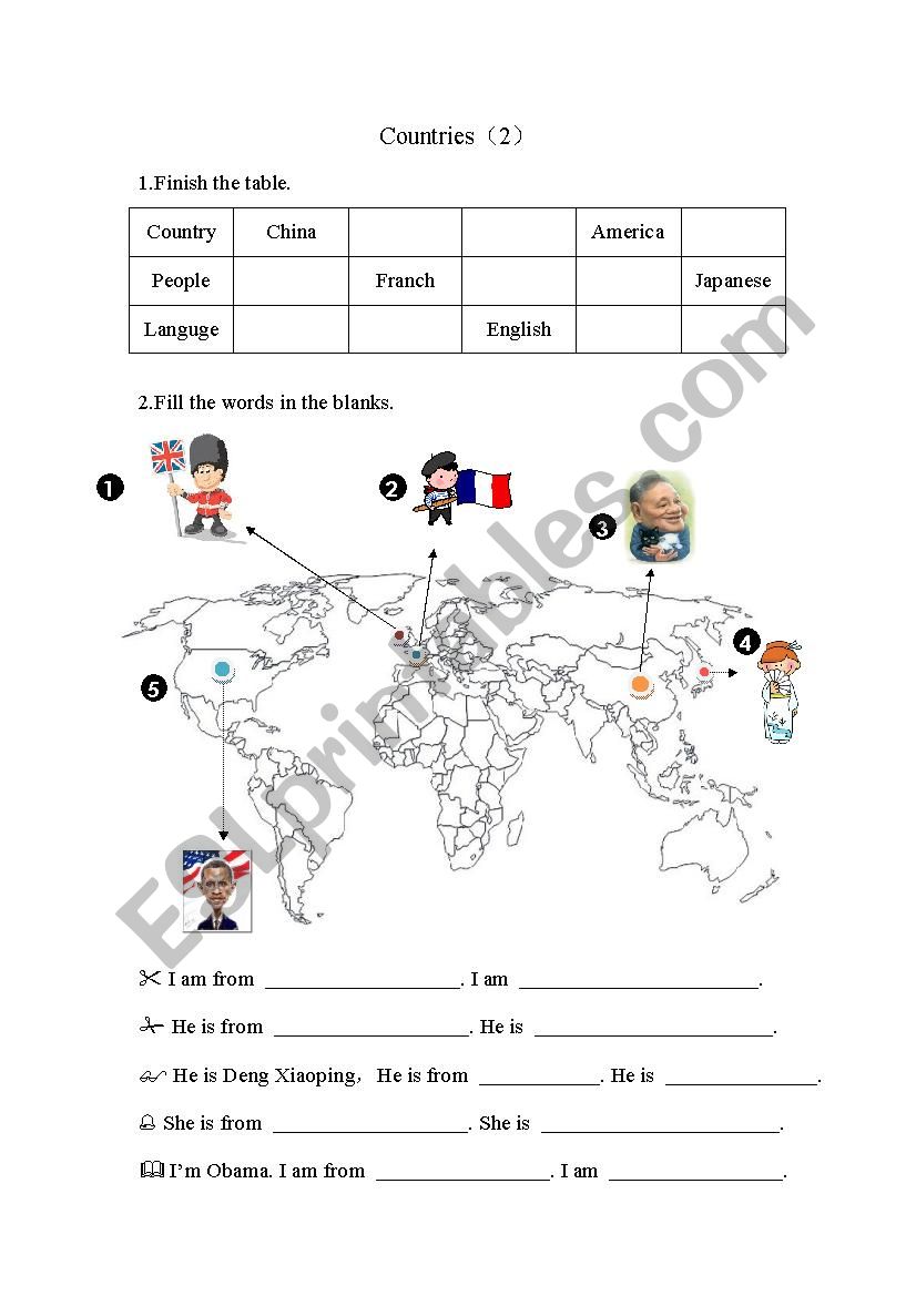 Countries 2  worksheet