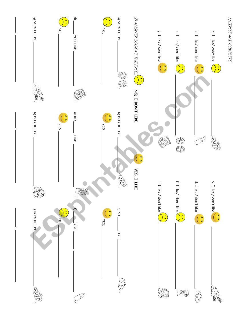Food like not like worksheet