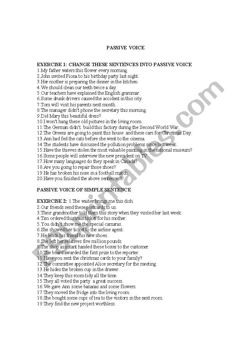 PASSIVE VOICE worksheet