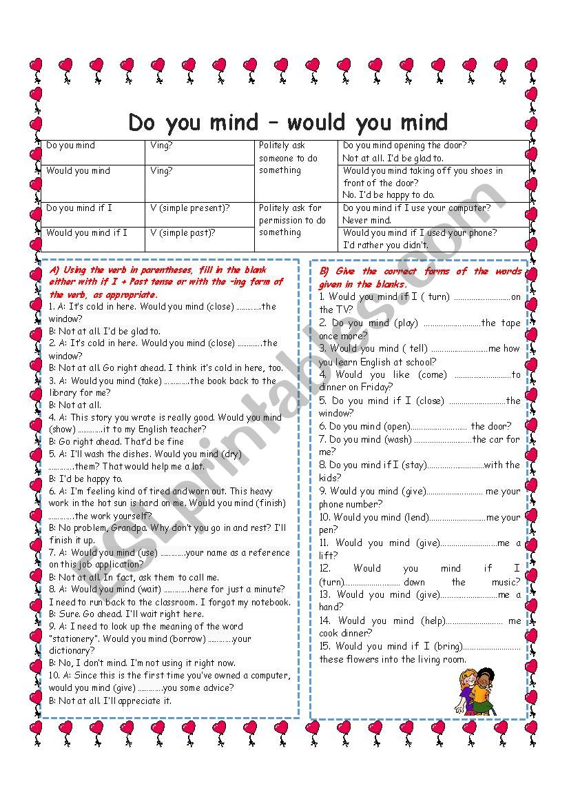 Do you mind - Would you mind worksheet