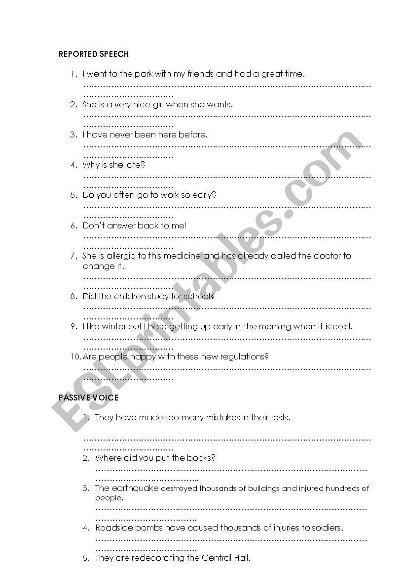 Reported Speech worksheet
