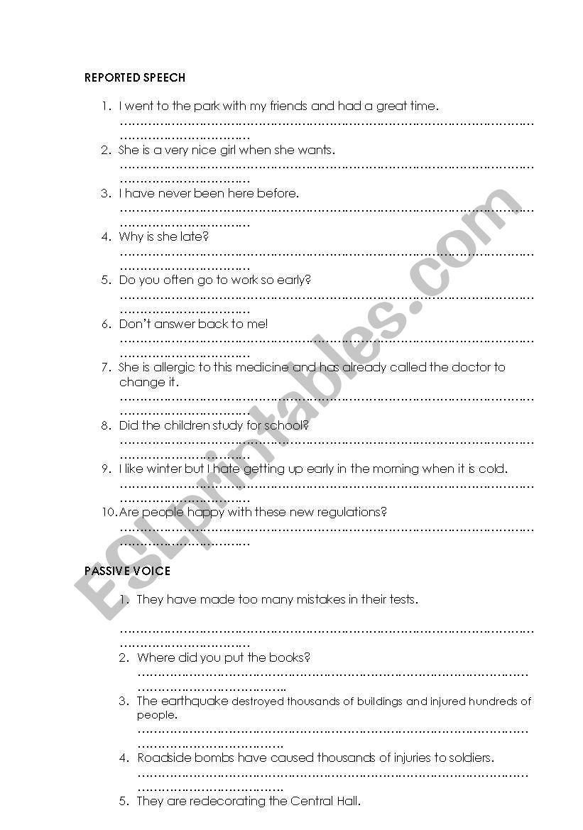 Reported Speech worksheet