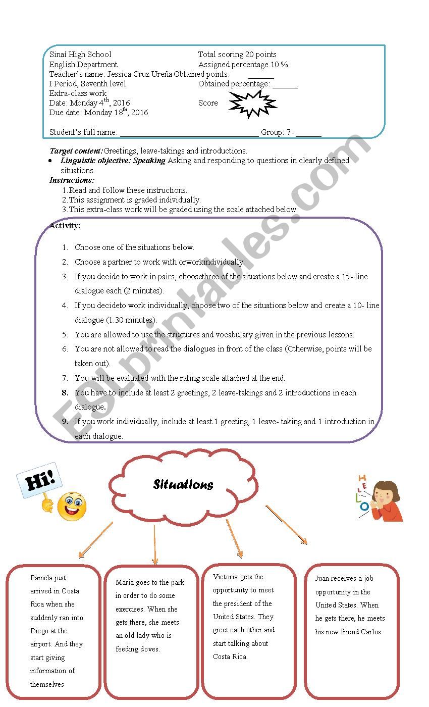speaking situations worksheet