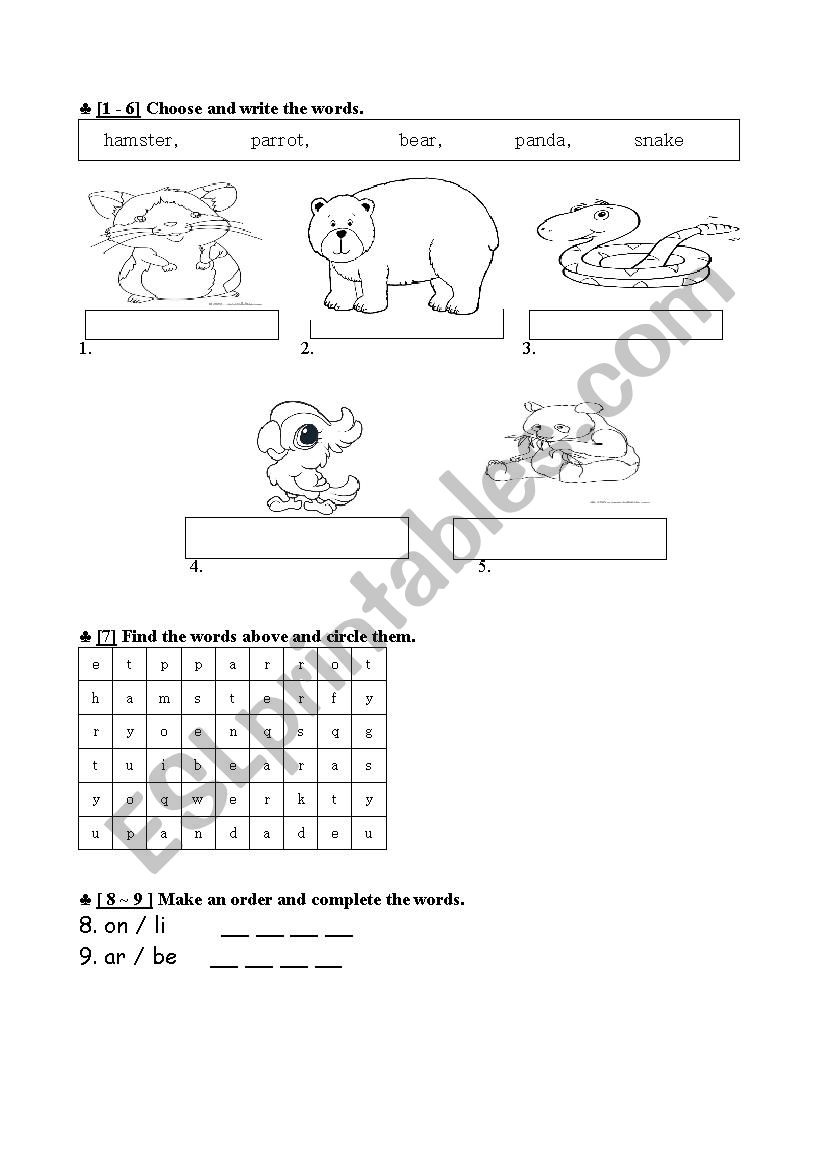 Word(Animals) worksheet