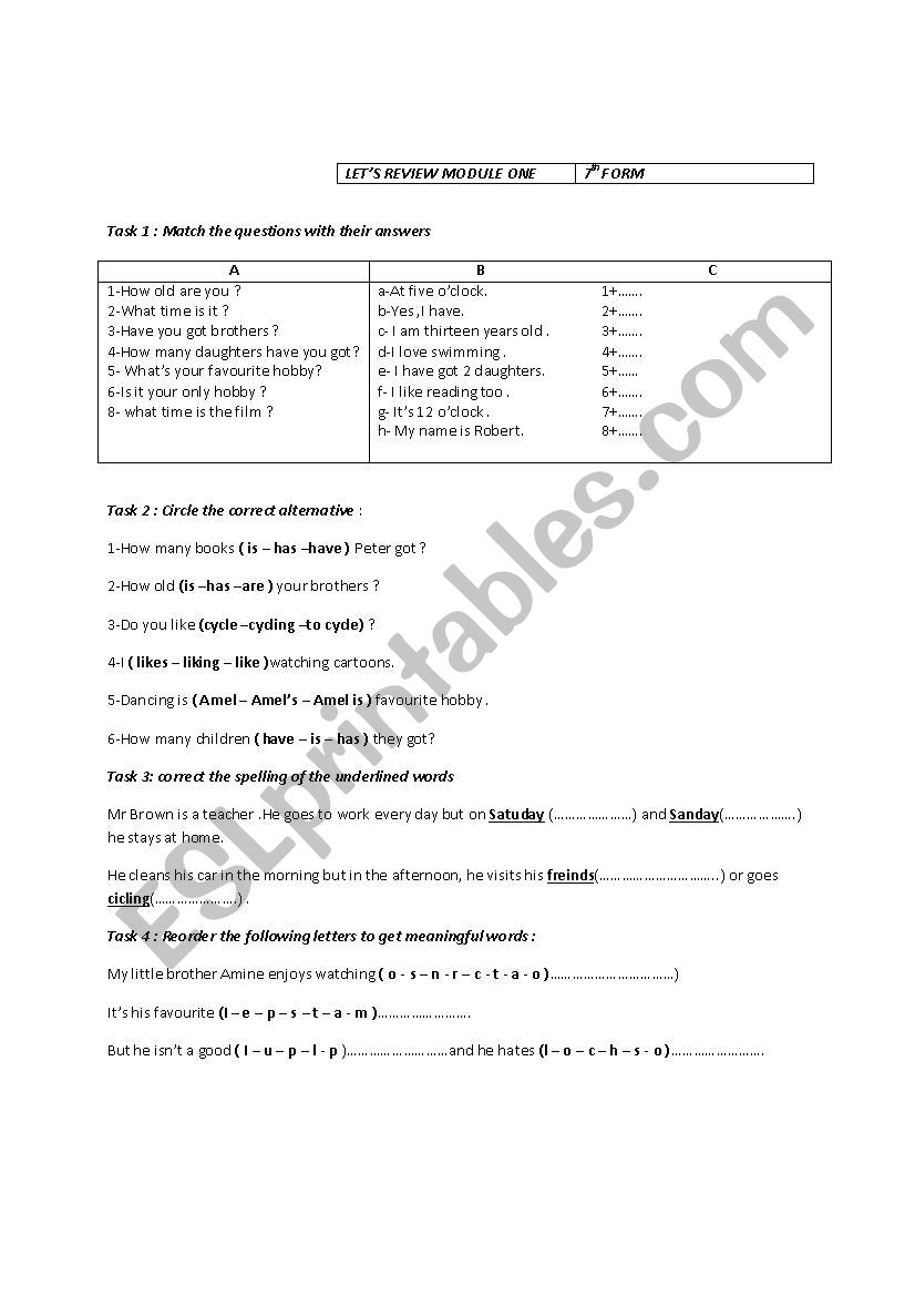 let´s review module 1 - ESL worksheet by hejerabidi